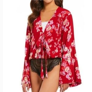Free people Forties Feels red pink floral bodysuit
